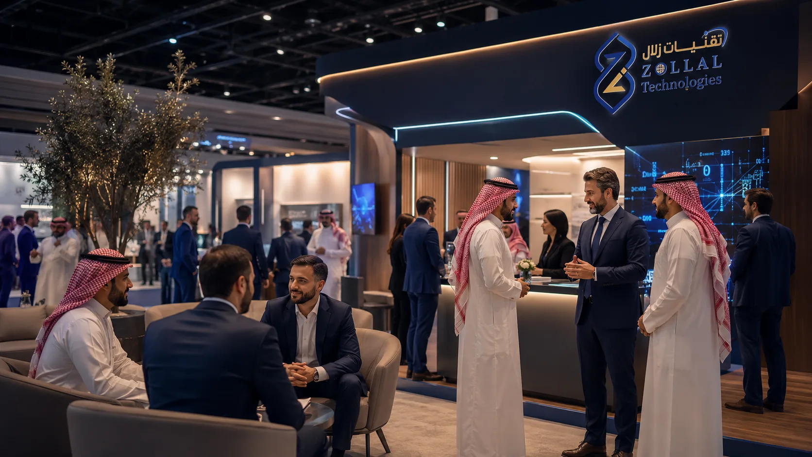 Zollal-style exhibition and networking scene at a Saudi technology event